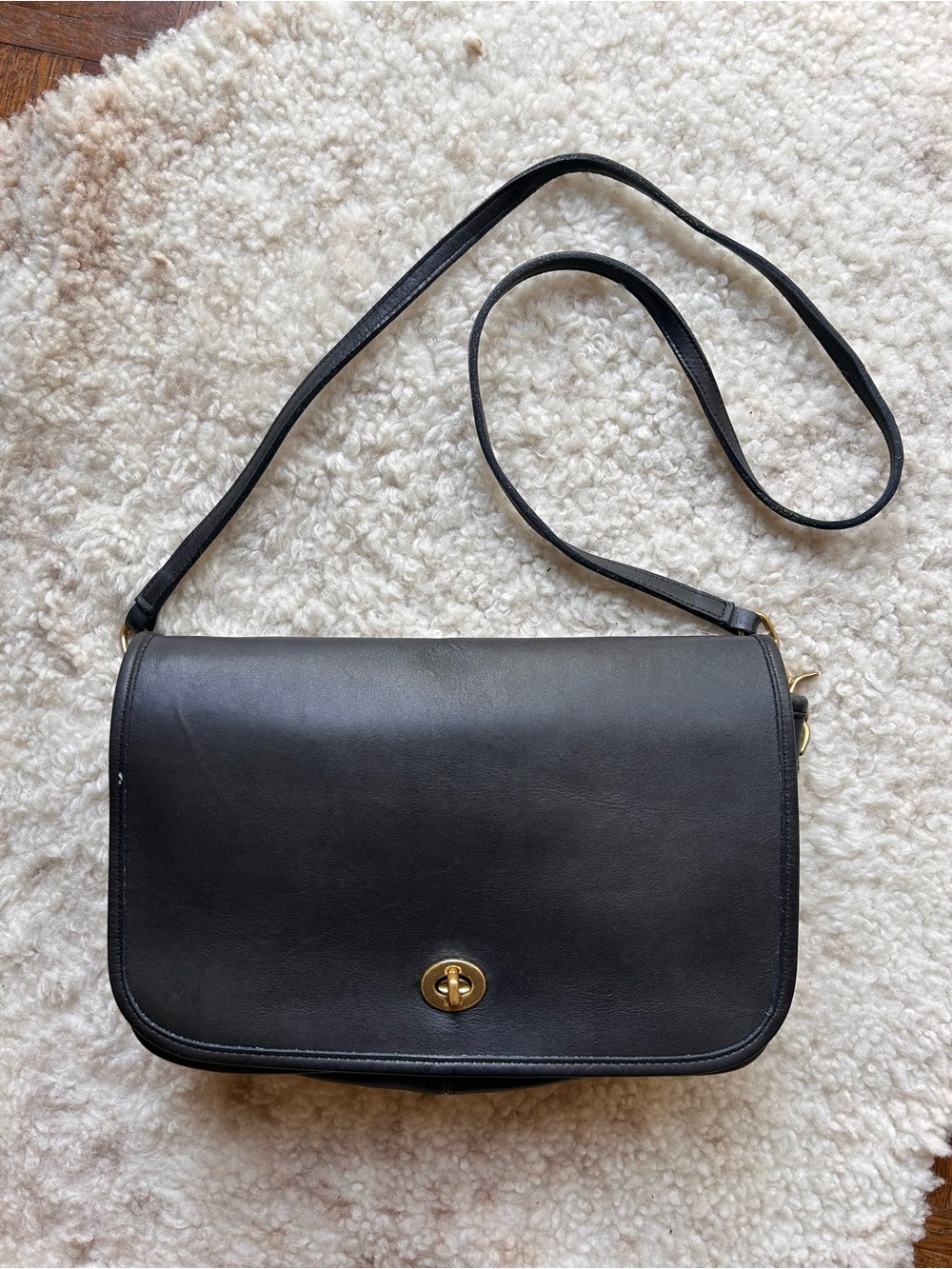 Vintage Coach Convertible Clutch 9635 Brass Turnlock Black Leather Shoulder